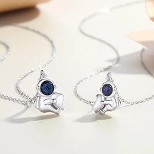 Silver Glazed Stone Astronaut Heart Necklace