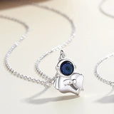 Silver Glazed Stone Astronaut Heart Necklace