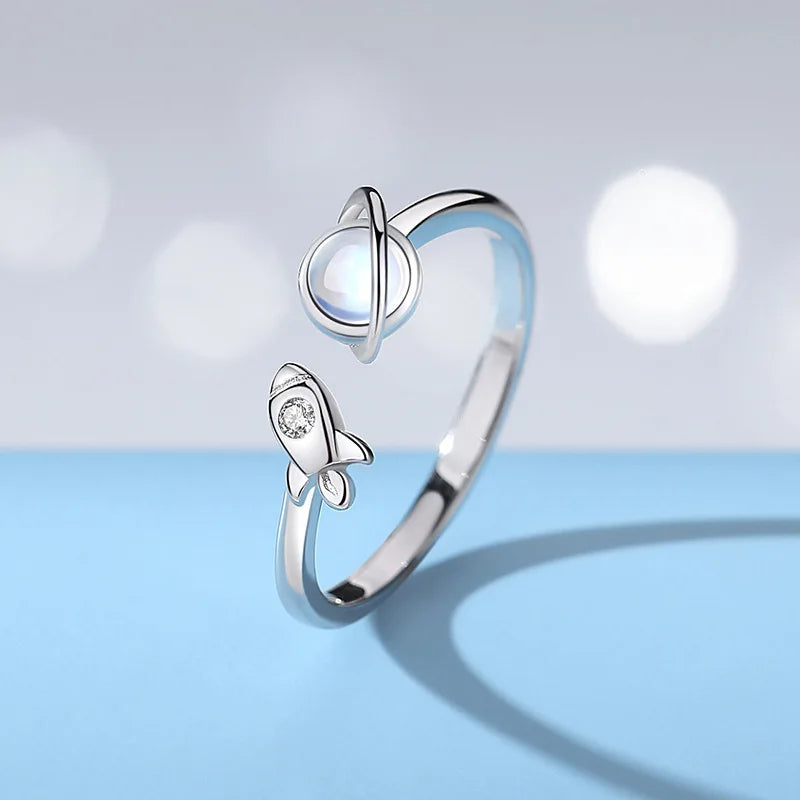 Silver Astronauts Galaxy Couple Opening Ring Love Gift