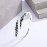 Silver Retro Feather Angel Wings Women's Open Bracelet Gift