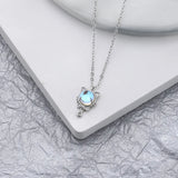 Silver Bowtie Cat Moonstone Pendant Necklace for Women