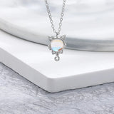 Silver Bowtie Cat Moonstone Pendant Necklace for Women