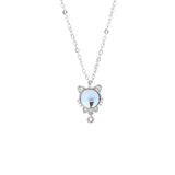 Silver Bowtie Cat Moonstone Pendant Necklace for Women