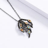 Women's 925 Silver Necklace Irregular Tree Vine Pendant Colored Zircon Jewelry