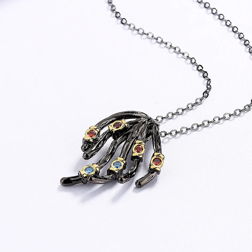Women's 925 Silver Necklace Irregular Tree Vine Pendant Colored Zircon Jewelry