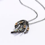 Women's 925 Silver Necklace Irregular Tree Vine Pendant Colored Zircon Jewelry