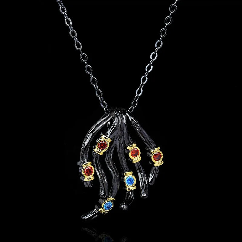 Women's 925 Silver Necklace Irregular Tree Vine Pendant Colored Zircon Jewelry