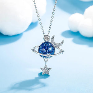 Women's Silver Star Moon Planet Necklace Gift