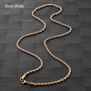 Stainless Steel Rose Rope Chain Necklace For Women Men