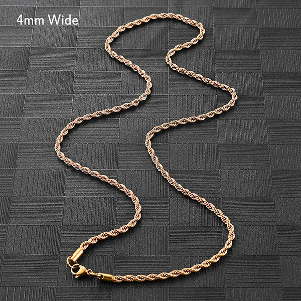 Stainless Steel Rose Rope Chain Necklace For Women Men