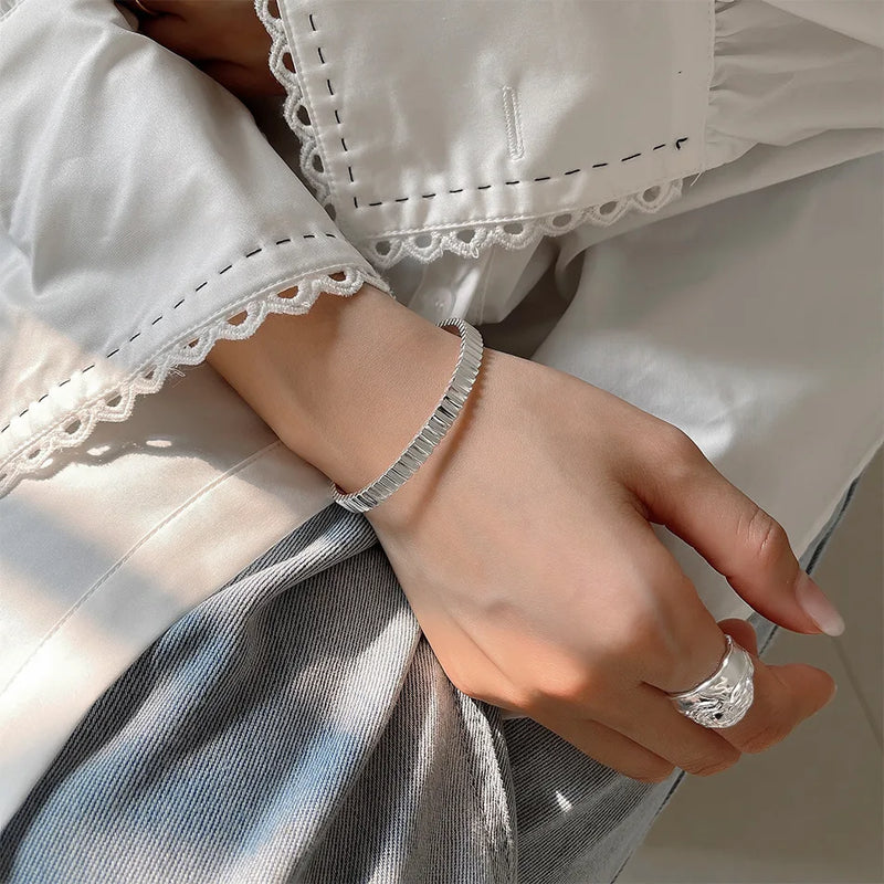 S925 Silver Vintage Gear Pattern Open Bracelet Bangle