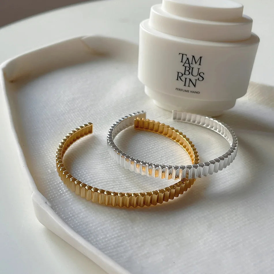 S925 Silver Vintage Gear Pattern Open Bracelet Bangle
