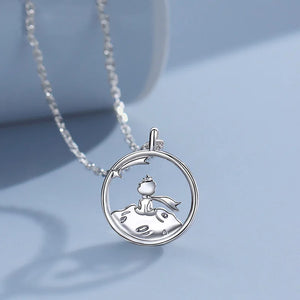 Silver Fresh Rose Little Prince Pendant Couple Necklace