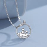 Silver Fresh Rose Little Prince Pendant Couple Necklace