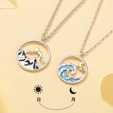 Silver Mountain Sea Sun Moon Pendant Couple Necklace X366