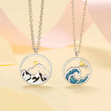 Silver Mountain Sea Sun Moon Pendant Couple Necklace X366