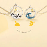 Silver Mountain Sea Sun Moon Pendant Couple Necklace X366