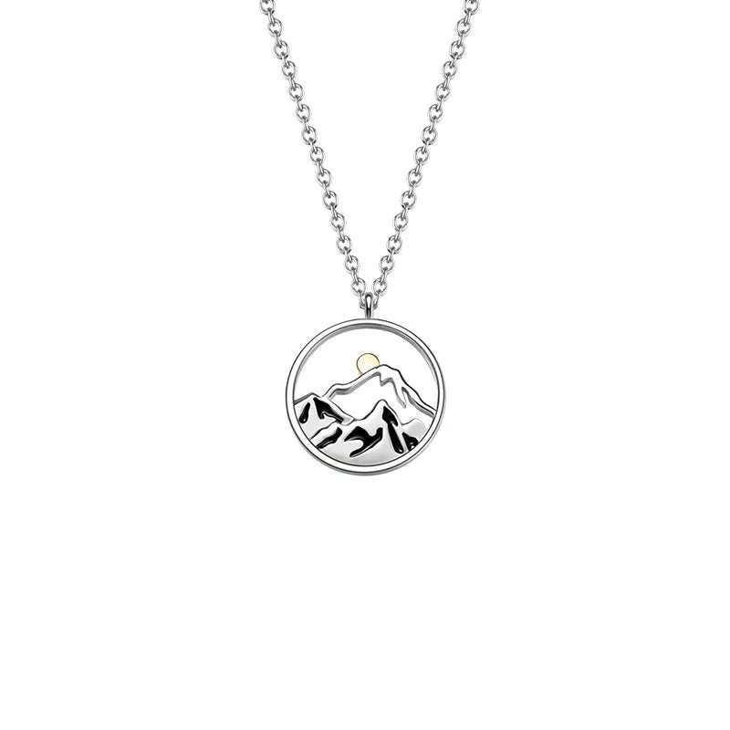 Silver Mountain Sea Sun Moon Pendant Couple Necklace X366