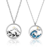 Silver Mountain Sea Sun Moon Pendant Couple Necklace X366