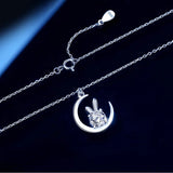 Silver Zircon Moon Rabbit Women's Necklace DZ0066