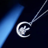 Silver Zircon Moon Rabbit Women's Necklace DZ0066