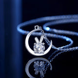 Silver Zircon Moon Rabbit Women's Necklace DZ0066