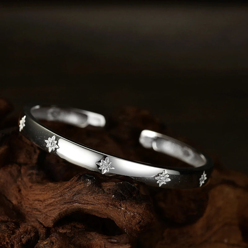 Silver Zircon Shining Stars Women's Open Bracelet SZ0445