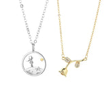 Silver Zircon Rose Prince Pendant Couple Necklace X264