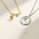 Silver Zircon Rose Prince Pendant Couple Necklace X264