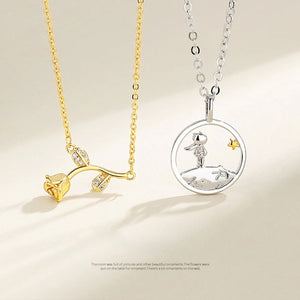 Silver Zircon Rose Prince Pendant Couple Necklace X264