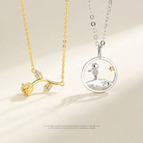 Silver Zircon Rose Prince Pendant Couple Necklace X264