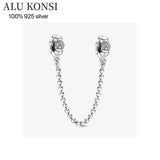 925 Sterling Silver Pan Beads Safety Chain Charm Bracelet