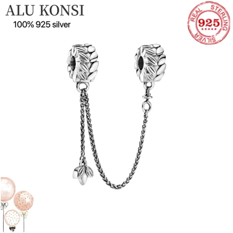 Real 925 Sterling Silver Safety Chain Beads for Charm Bracelet DIY Jewelry
