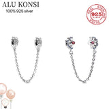 925 Sterling Silver Pan Beads Safety Chain Charm Bracelet