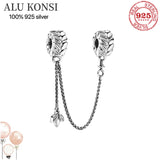 Real 925 Sterling Silver Safety Chain Beads for Charm Bracelet DIY Jewelry