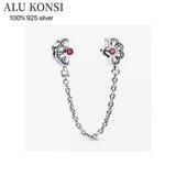 925 Sterling Silver Pan Beads Safety Chain Charm Bracelet