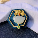 Hotian Jade Pendant Women's Ancient Silver Inlaid Safe Ruyi Pendant Necklace