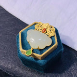 Hotian Jade Pendant Women's Ancient Silver Inlaid Safe Ruyi Pendant Necklace