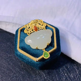 Hotian Jade Pendant Women's Ancient Silver Inlaid Safe Ruyi Pendant Necklace