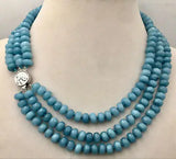 5x8mm Aquamarine Faceted Beads Necklace 3 Row 17-19''