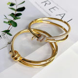 Golden Heart Knot Bracelet Bangle CZ Women 925 Sterling Silver Jewelry