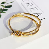 Golden Heart Knot Bracelet Bangle CZ Women 925 Sterling Silver Jewelry