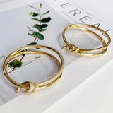 Golden Heart Knot Bracelet Bangle CZ Women 925 Sterling Silver Jewelry