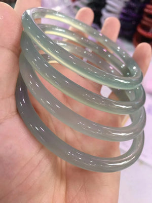 Ice Seed Chalcedony Bracelet Grey Cyan Delicate Bangles Handring