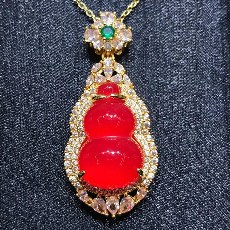 Ice-planted Carnelian Inlaid Gourd Pendant Agate Ladies Necklace