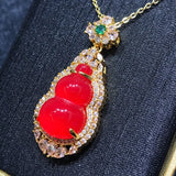 Ice-planted Carnelian Inlaid Gourd Pendant Agate Ladies Necklace