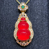 Ice-planted Carnelian Inlaid Gourd Pendant Agate Ladies Necklace