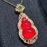 Ice-planted Carnelian Inlaid Gourd Pendant Agate Ladies Necklace