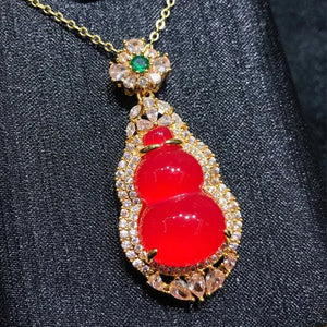 Ice-planted Carnelian Inlaid Gourd Pendant Agate Ladies Necklace