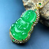Yang-green Chalcedony Guanyin Pendant Men's Necklace